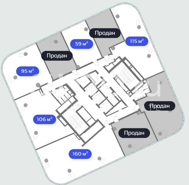 Планировка офиса 59.3-476 м², 3 этаж, БЦ «TWIST»
